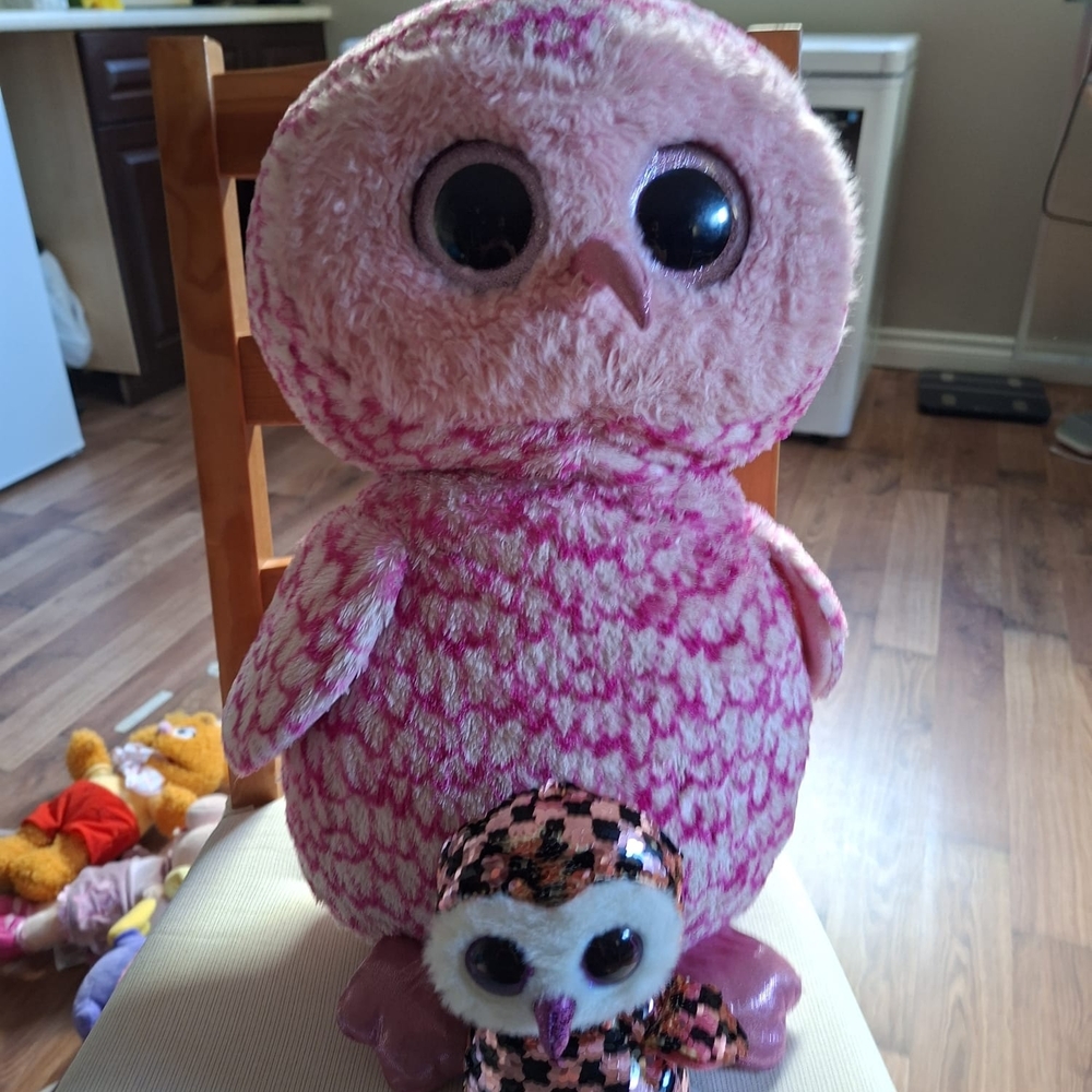 Pink Owl Stuffed Animal Set - Pink and Black